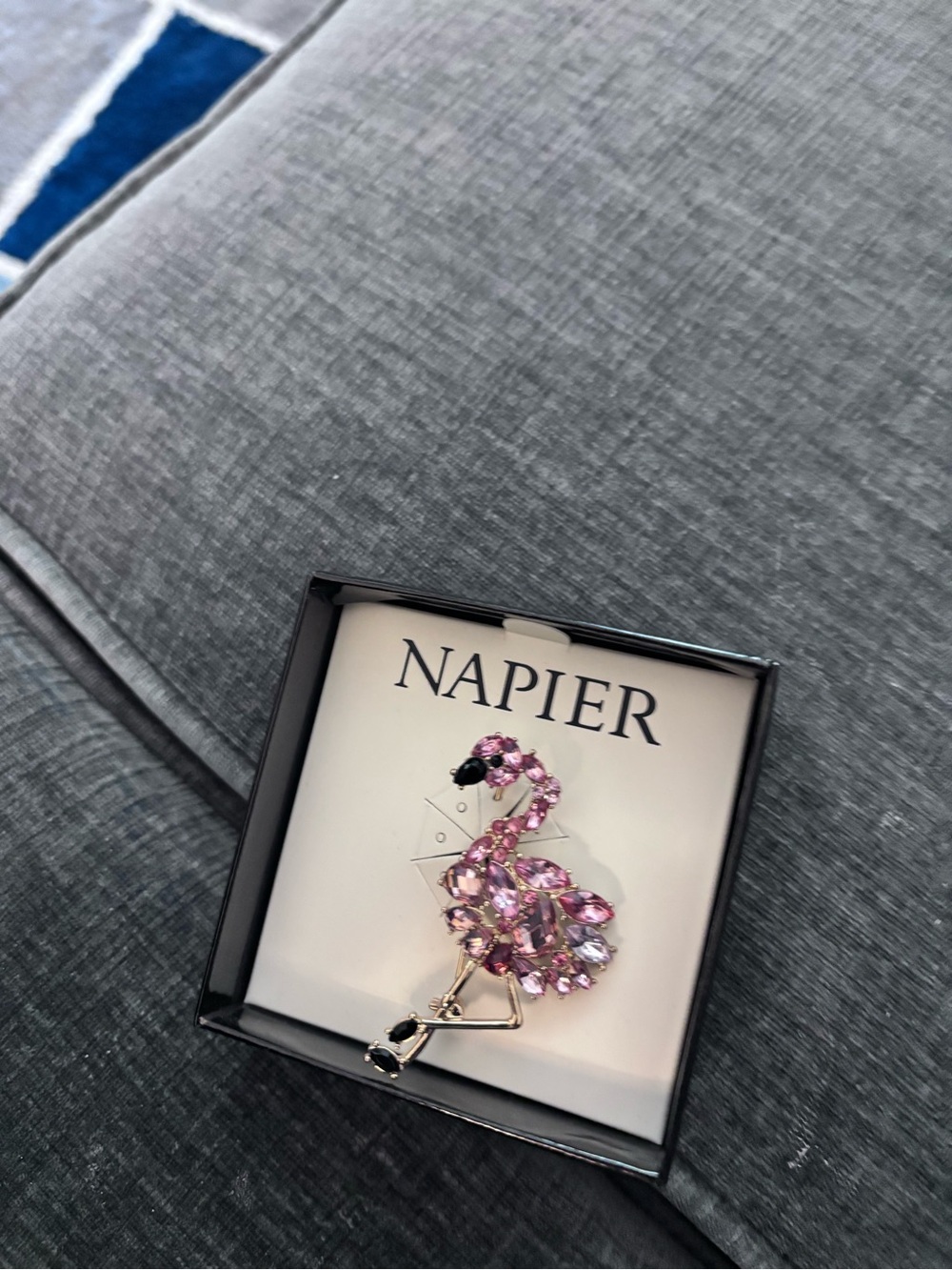 Napier Silver Tone Flamingo Brooch with Pink Crystals